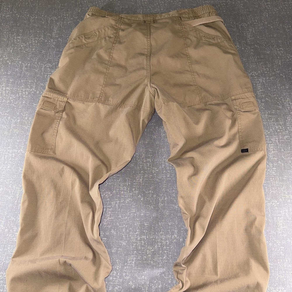 5.11 Tactical Pants Mens 36x32 Beige Cargo Elastic Waist Ripstop Workwear Casual